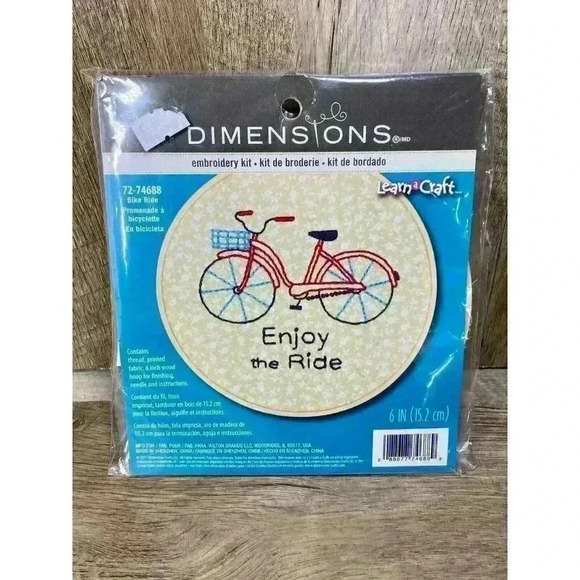 Dimensions Cross Stitch Embroidery Kit Red Bicycle 6" Round "Enjoy the Ride" New - Picture 1 of 2